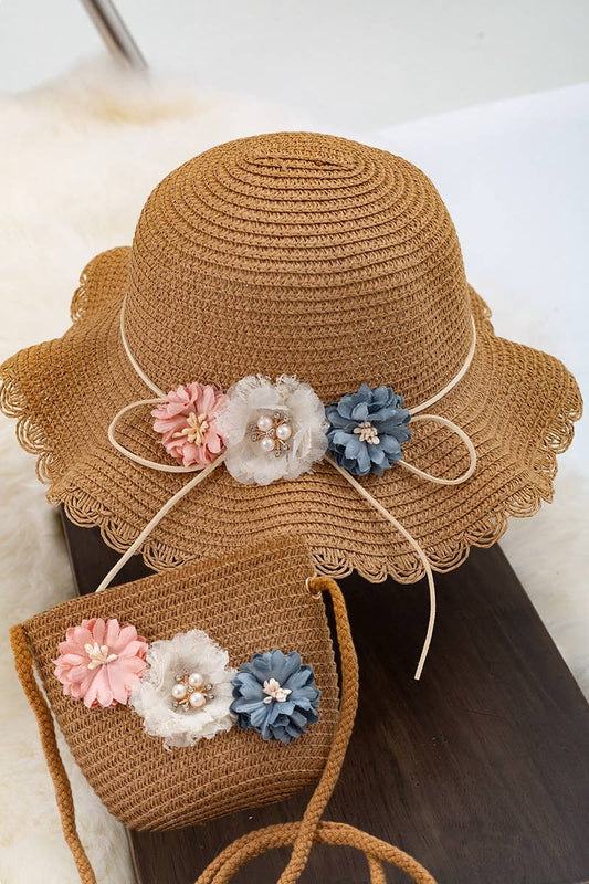 BROWN STRAW HAT & BAG SET. ACG15144008