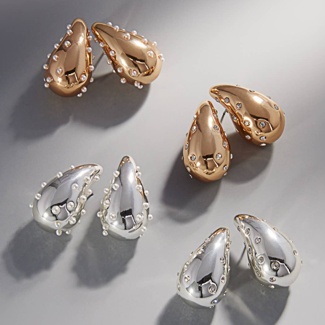 Waterdrop Shape with Rhinestone Post Earrings