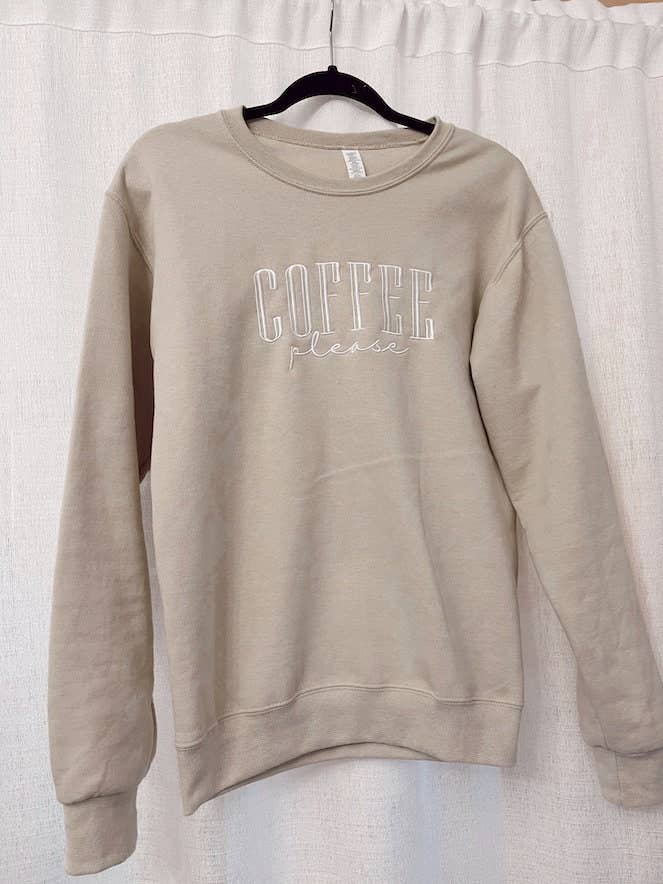 Embroidered Coffee Please Sweatshirt: