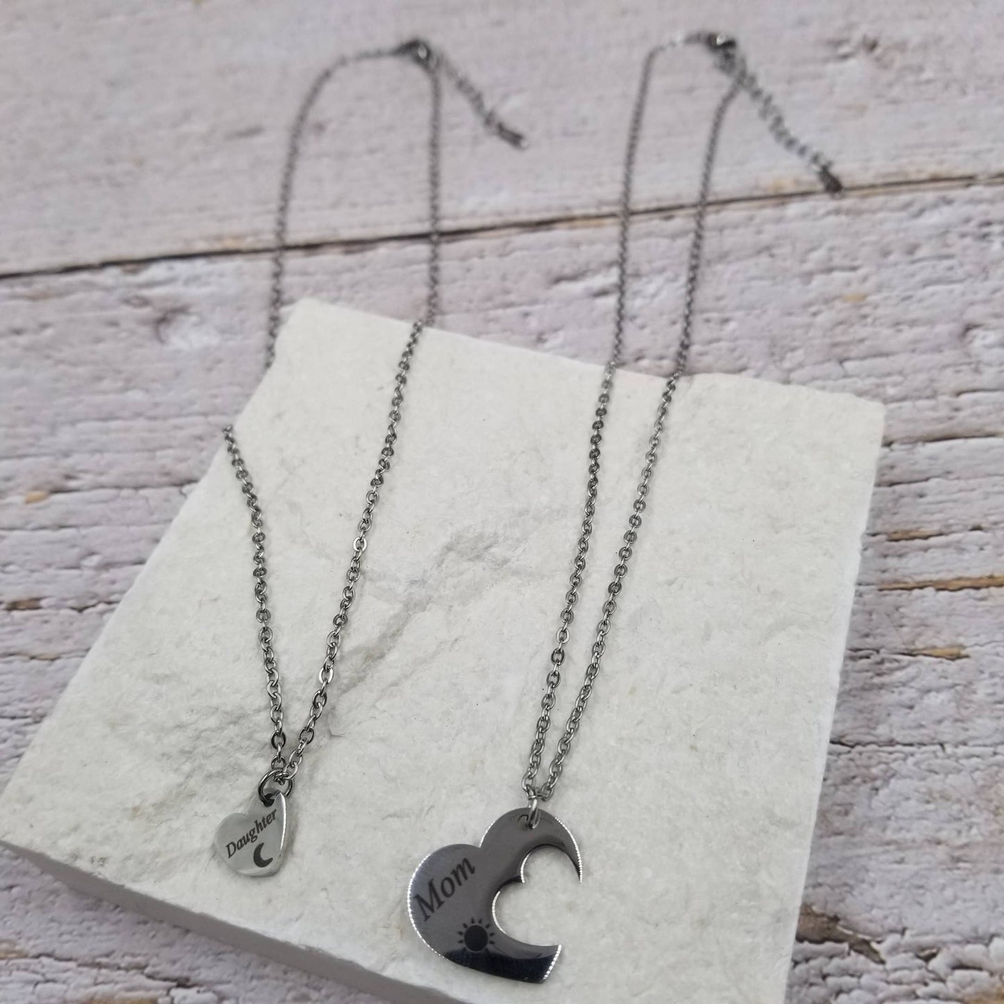 Sun & Moon Heart Necklace Set - Mother's Day Gift