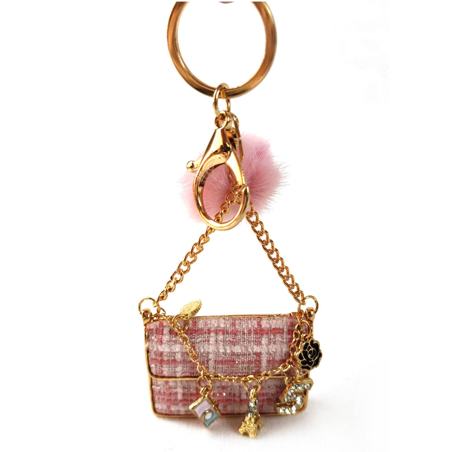 RHINESTONE PURSE POM POM KEY CHAIN 31012-12 (12PC)