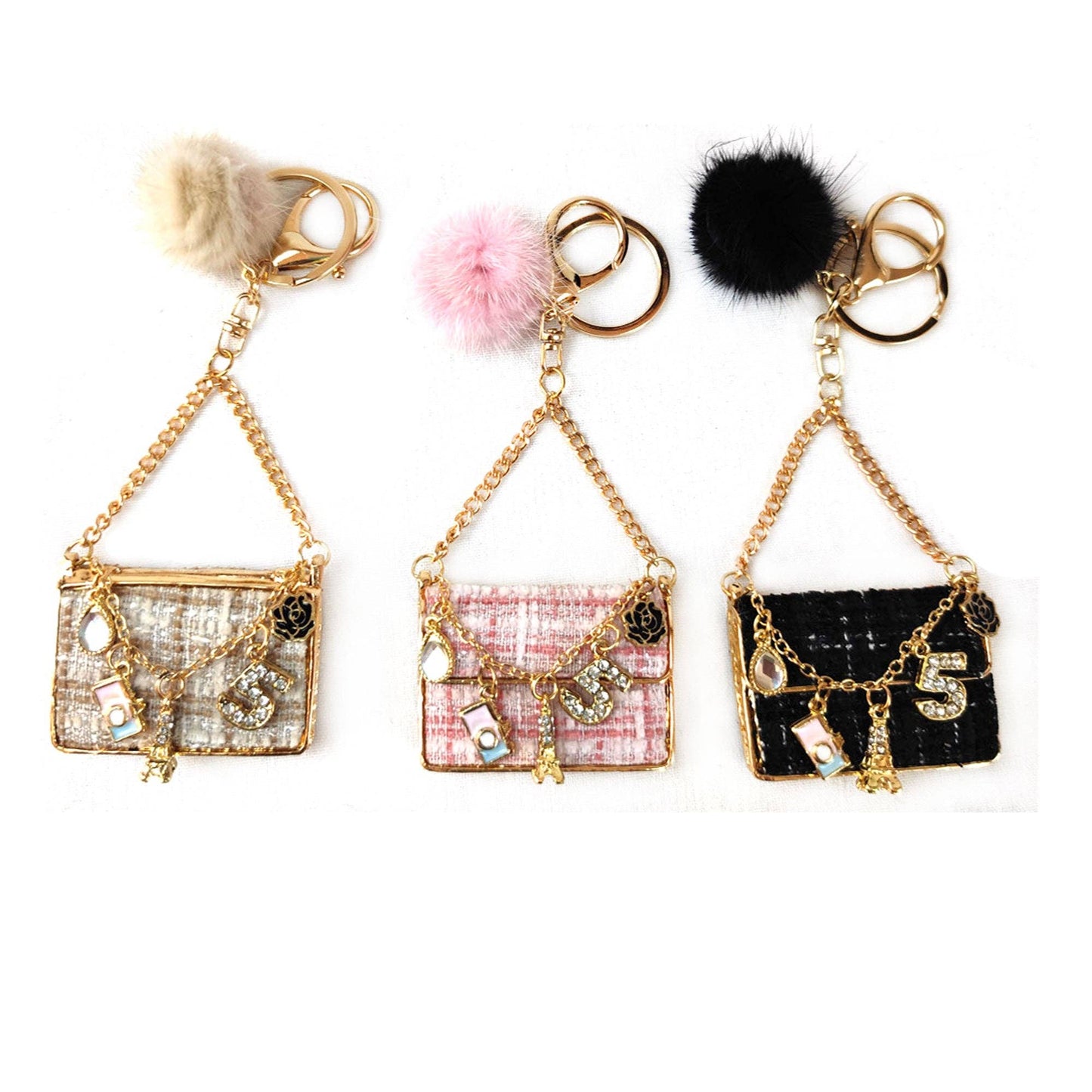 RHINESTONE PURSE POM POM KEY CHAIN 31012-12 (12PC)