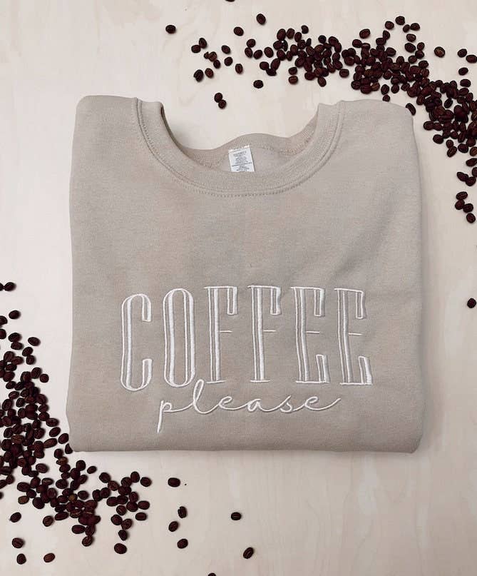 Embroidered Coffee Please Sweatshirt: