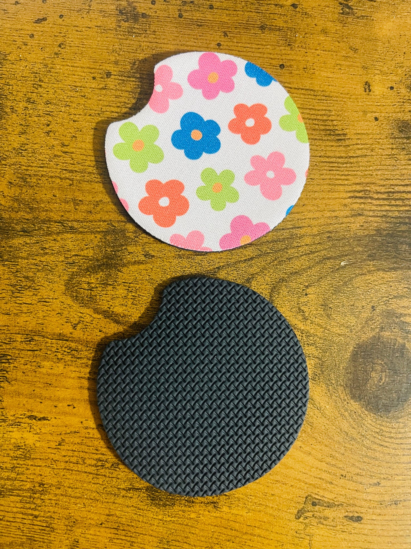 2 Car Coasters, Groovy Colorful Daisy Design