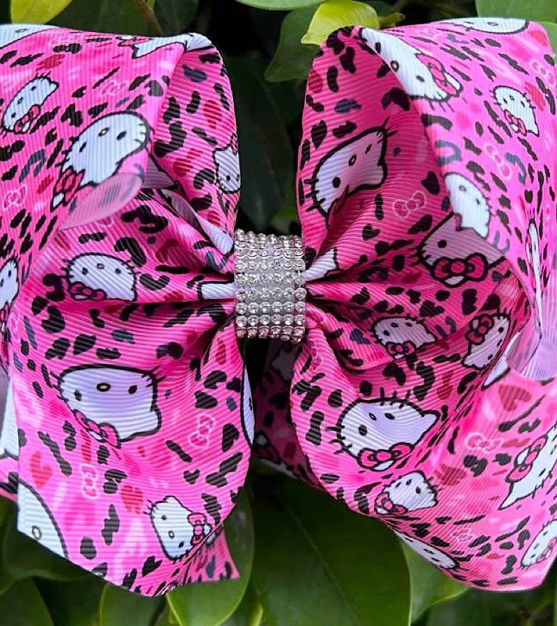 KITTY ON ANIMAL PRINT HAIR BOWS