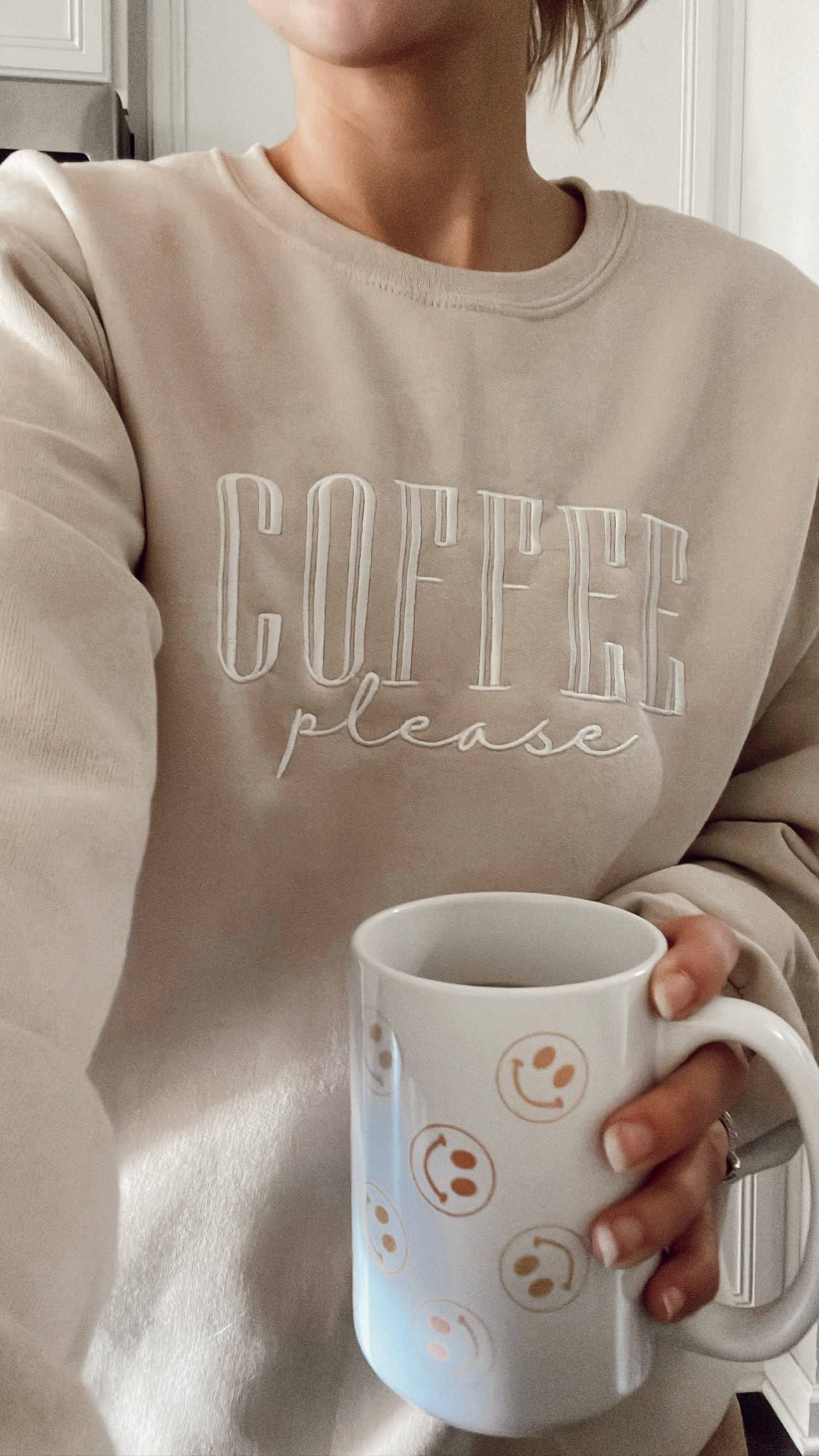 Embroidered Coffee Please Sweatshirt: