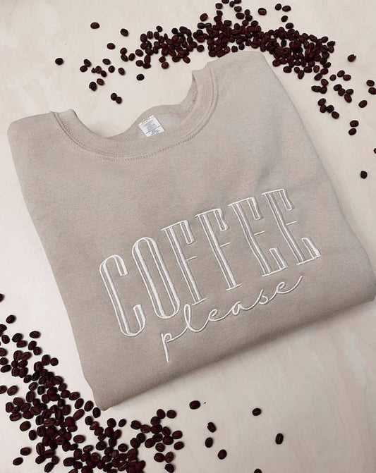 Embroidered Coffee Please Sweatshirt: